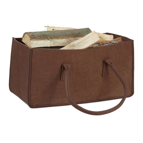 Kaminholztasche Filztasche Zeitschriftensammler Feuerholzkorb Filz braun 2 x