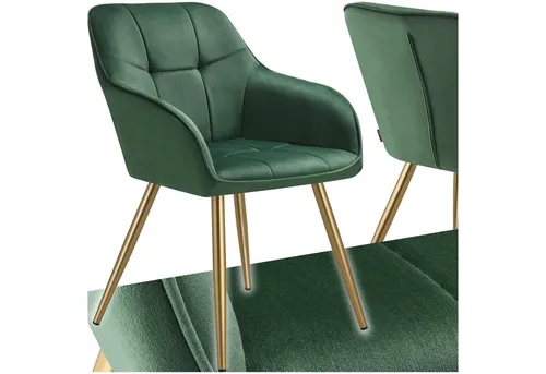 TecTake Stuhl Marilyn - Dunkelgrün/Gold, Samtoptik, Gesteppt - Esszimmerstuhl mit exklusivem Design, weichem Samtbezug und ergonomischer Polsterung für höchsten Komfort. Rutschfeste Füße und einfache Montage machen ihn ideal für jedes Zuhause.