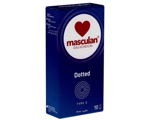Masculan Kondome Typ 2 (dotted) Packung mit, 10 St., stimulierende Qualitätskondome für prickelnde Abwechslung, genoppte Kondome für mehr Gefühl