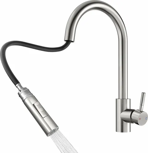 Rainsworth Schwarz Wasserhahn Küche mit Ausziehbarer Brause - Armaturen mit 360° Drehung und zwei Wasserstrahlarten, ideal für müheloses Befüllen und Reinigen. Hochwertige Verarbeitung und einfache DIY-Installation.