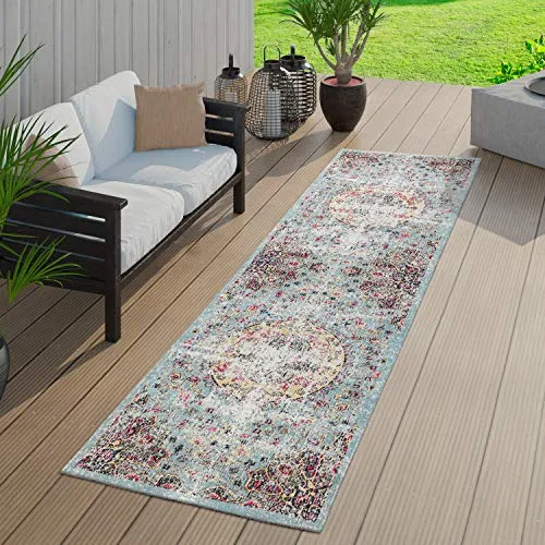 TT Home Moderner Outdoor Teppich Wetterfest für Innen & Außenbereich Boho Style In Multifarben, Größe:80x150 cm