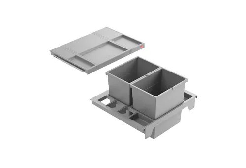 Hailo Einbaumülleimer Separato-K 600, 2x20 Liter - Praktischer Einbau-Abfallsammler für 60 cm Küchenschränke mit zwei 20 L Eimern. Stabile Bauweise aus hellgrauem Kunststoff, ideal für effizientes Mülltrennen.