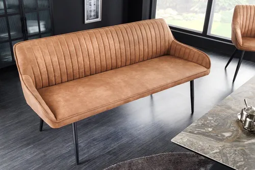 Riess-Ambiente Sitzbank TURIN 160cm braun/schwarz - Sitzbänke für Esszimmer und Schlafzimmer, stilvoll im Retro-Design mit pflegeleichtem Microfaserbezug und stabilen Metallbeinen, ideal für gemütliche Stunden.