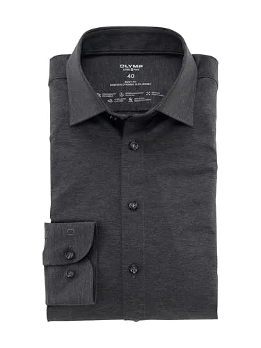 OLYMP Businesshemd Level Five body fit Jerseyshirt grau 40 - Elegantes Businesshemd in Jersey Qualität mit elastischem Material für optimalen Tragekomfort, ideal für stilbewusste Herren.