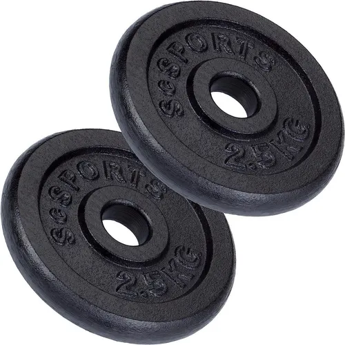 ScSPORTS® Hantelscheiben Set 5 kg – Gusseisen Gewichte für Fitness - Hantelscheiben aus Gusseisen, ideal für Fitnessstudio und Training, mit einem Durchmesser von 16,5 cm und 2 x 2,5 kg für effektives Krafttraining.