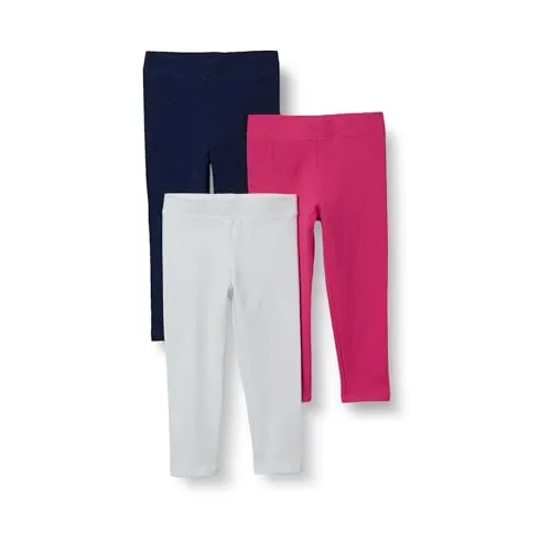 Amazon Essentials Mädchen Leggings, 3er-Pack, Marineblau Heidekraut/Himbeere/Weiß, 8-9 Jahre
