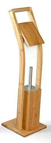 MSV WC Garnitur aus Bambus - Eleganter Toilettenpapierhalter mit Bürste - WC-Bürsten & Halter mit hygienischem, wechselbarem Bürstenkopf und stabilem Stand auf Glasboden. Praktisches Badezimmerzubehör für Ordnung und Sauberkeit.