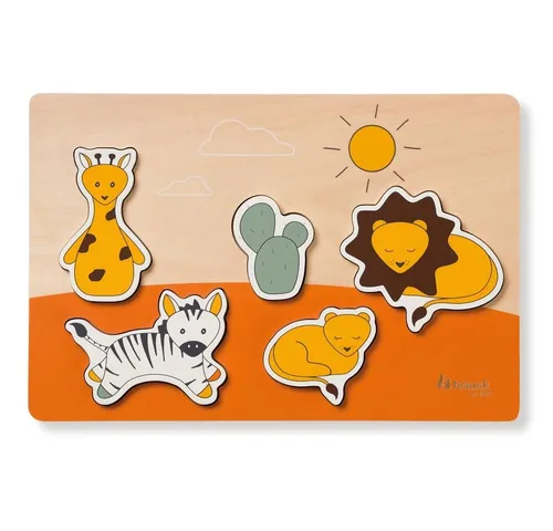 Hauck Steckpuzzle Safari - Holz Puzzle für Babys ab 1 Jahr, buntes Design mit Tiermotiven für spielerisches Lernen