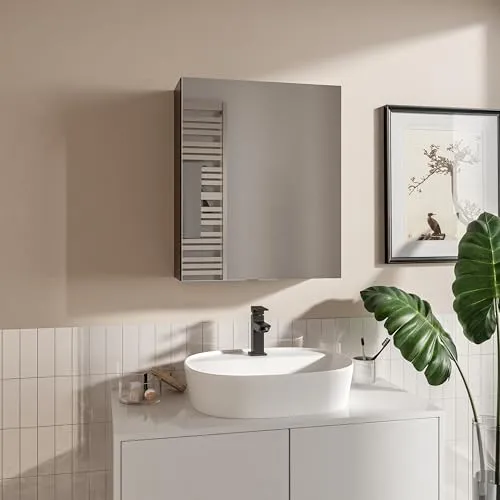 HAJDUK FURNITURE Spiegelschrank Bad 50x60 cm Weiß Badezimmerschrank mit Spiegel Hängeschrank Bad mit Ablage Grifflos