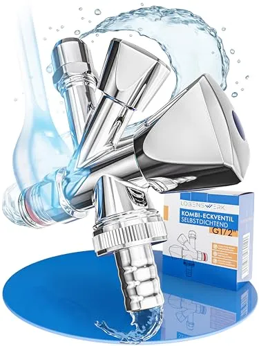 LOBENSWERK Kombi Eckventil 1/2 Zoll [selbstdichtend] Eckventil mit Geräteanschluss aus massivem Messing | einfache Montage, für Kalt- und Warmwasserleitungen | sofort Wasserdicht