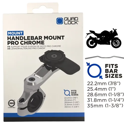 QUAD LOCK Motorrad Pro Aluminium Lenkerhalterung Handy Smartphone Chrome