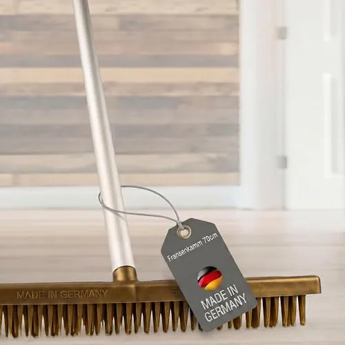 Lantelme Teppichkehrer Fransenkamm Gold mit Aluminiumstiel 70cm