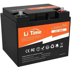 LiTime 12V 50Ah LiFePO4 Lithium Batterie für Solaranlage - Solarzellen & Solarzellen-Sets, wartungsfreie Batterie mit 640W Leistung, ideal für Wohnmobile, Boote und Photovoltaik-Anwendungen, langlebig mit bis zu 10 Jahren Lebensdauer.