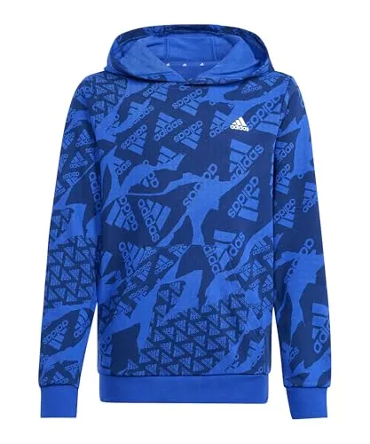 adidas Unisex Kinder Essentials Allover Print Hoodie Kids, semi Lucid Blue/Dark Blue, 7-8 Years