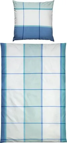 Erwin Müller Bettwäsche Weichfrottier Karo blau Größe 80x80 cm / 135x220 cm - für das ganze Jahr, ausgezeichnetes Schlafklima, temperaturausgleichend, bügelfrei, mit Reißverschluss