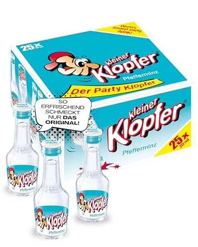 Kleiner Klopfer Pfefferminz I 25 Mini Liköre à 20 ml I Sorte mit klarer Pfefferminz-Note I 18 % Vol. I Likör-Set für Geburtstag & Karneval