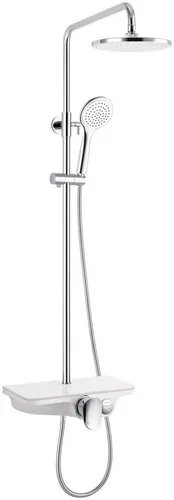 Stangenbrause-Set SANOTECHNIK, weiß, H:115cm - Bad & Sanitär - Genießen Sie luxuriöse Regenduschen mit dieser hochwertigen Stangenbrause, inklusive Ablage und Handbrause für maximalen Komfort.