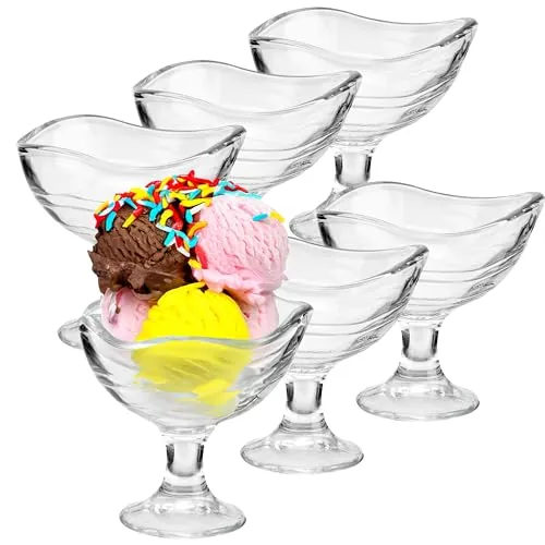 6-tlg. Set Eisbecher Mit Fuß - Eisschalen Aus Glas - Dessertschale - Glasschalen für Dessert - Puddingschale - Eisgläser - Schalen für Eiscreme (180 ml - 10,5 x 10,5 x 10 cm)
