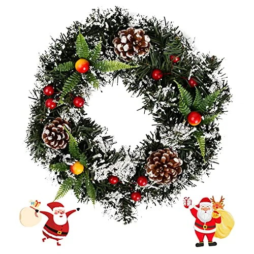 Jinlaili 30CM Weihnachtskranz, Künstlicher Weihnachtskranz für die Haustür, Weihnachtsgirlande, Türkranz Beerenkranz, Weihnachten Türkranz Weihnachten Dekoration für Türen, Bäumen, Wänden, Fenstern