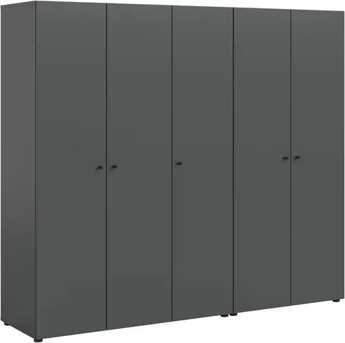 Home affaire Kleiderschrank BILLINGS, 5-türig, grau, 200cm - Geräumiger Kleiderschrank BILLINGS für eine ordentliche Aufbewahrung. Mit 2 Kleiderstangen und 5 Ablageböden bietet er viel Platz und passt perfekt in moderne Schlafzimmer.