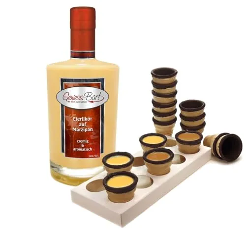 Eierlikör auf Marzipan 0,35L mit 8 Waffelbechern & Becherhalter sämig & süffig 20% Vol.