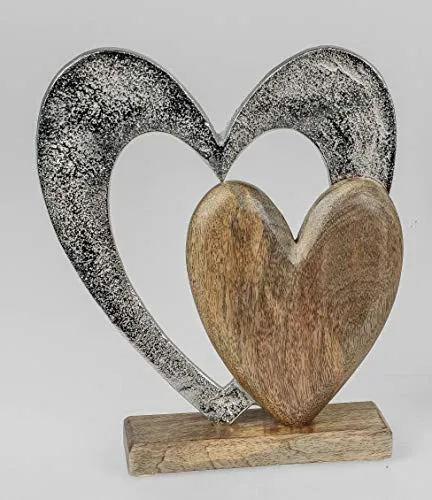formano Dekoobjekt Herz auf Fuß 30cm aus Alu & Mango Holz von formano
