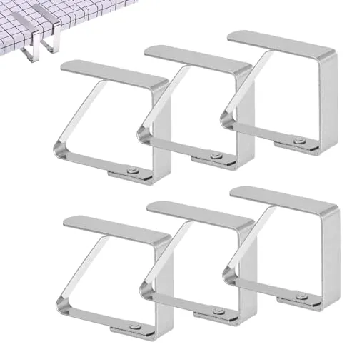 Jinpojun Tischtuchklammern [6 Stück], Tischdeckenklammer Edelstahl, Tischdeckenklammern Outdoor, Tischtuch Clips zur 0-5.5cm stärke gartentisch
