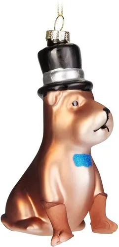 BRUBAKER Christbaumschmuck Hund mit Zylinder und Fliege in braun von BRUBAKER