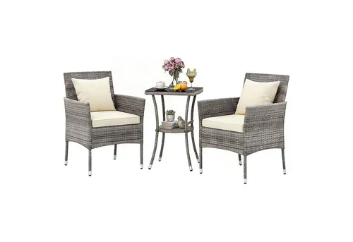 GOPLUS 3-tlg. Gartenmöbel-Set - Gartenmöbel-Set aus langlebigem PE-Rattan mit ergonomischem Design, inklusive 2 Stühlen und 1 Tisch, ideal für Balkon oder Garten, einfach zu montieren und pflegeleicht.