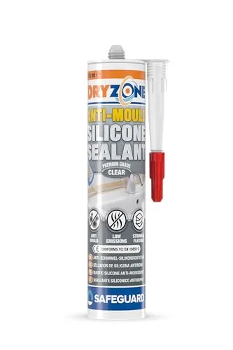 Dryzone Schimmelresistentes Sanitär Silikon (310 ml, Transparent) – Langlebiges wasserfestes Silikon, geringer VOC-Gehalt, ideal für Badezimmer und Küchen, geeignet für viele Materialien