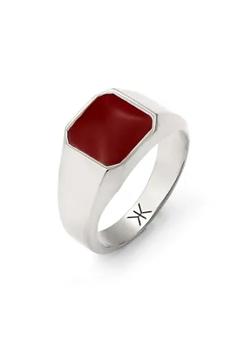 Kuzzoi Siegelring Herrenring Rechteck mit Emaille in Rot aus 925 Sterling Silber massiver Silberring (10 mm) für Männer, Ringgröße 64