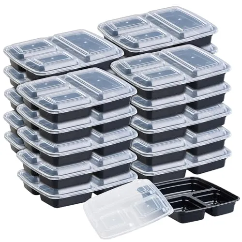 Rosenstein & Söhne Menueschalen 21er-Set - Lunch-Boxen mit 3 Trennfächern für optimale Lebensmitteltrennung und 850 ml Fassungsvermögen. Ideal zum Vorkochen und wiederverwendbar. Mikrowellen-, gefrier- und spülmaschinenfest.