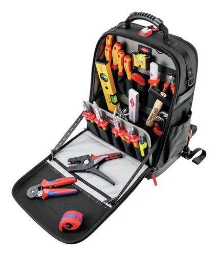 Knipex Werkzeugrucksack Modular X18 Elektro, 23-teilig - Werkzeugsatz mit 23 hochwertigen Markenwerkzeugen, ideal für Elektroarbeiten. Flexibel durch Fidlock-Verbindungen und zahlreiche Taschen für optimale Organisation.
