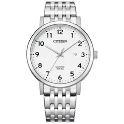 Citizen Herrenuhr Quarz BI5070-57A - Armbanduhr für Herren mit elegantem Edelstahl Gliederband, wasserdicht bis 5 Bar und zeitlosem weißen Zifferblatt für jeden Anlass.
