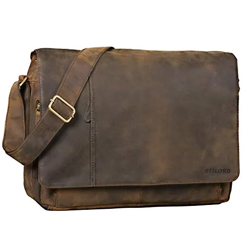 STILORD 'Elias' Echtleder Umhängetasche 15.6 Zoll in braun von STILORD