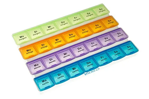 VANLO Wochen Pillendose für 7 Tage mit 4 Tageseinteilungen - 28 Fächer