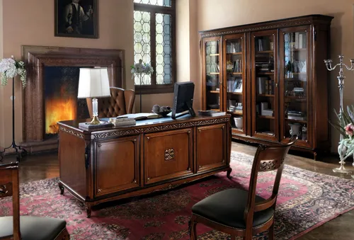 3-teiliges Büro Set: Schreibtisch und Sessel in Braun - Elegantes Büro Set mit einem 200 cm breiten Schreibtisch und einem komfortablen Sessel. Hergestellt aus Holzfurnier, ideal für Ihr Arbeitszimmer oder Wohnzimmer. Stilvolles Design für produktives Arbeiten.