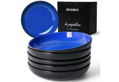MiaMio Suppenteller 6er Set - Blau, Pasta Teller, Tiefe Teller - Suppenteller in elegantem Blau, perfekt für Suppen und Pasta, 900 ml Fassungsvermögen, ideal für festliche Anlässe oder den täglichen Gebrauch.