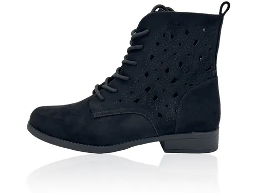 Nowaland Damen Stiefelette im Western-Stil mit Lochmuster & Reißverschluss - Stylische Stiefelette mit dekorativem Lochmuster und praktischem Reißverschluss. Der stabile Blockabsatz sorgt für sicheren Halt. Ideal für Jeans und Kleider in der Herbstsaison.
