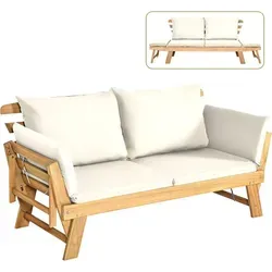 COSTWAY Liegesofa mit klappbaren Seitenlehnen - Gartensofa aus robustem Akazienholz, wandelbar zwischen Sofa, Bett und Liege für ultimativen Komfort – ideal für Garten, Terrasse oder Balkon.