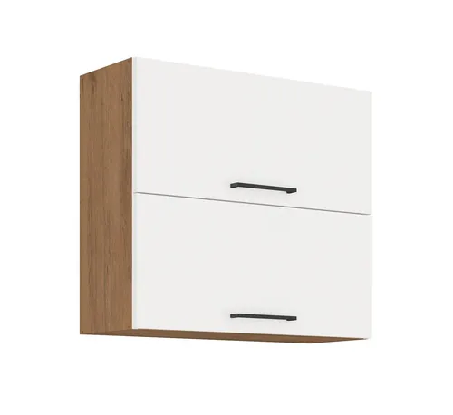 Küchen-Preisbombe Hängeschrank 80 cm Vigo Hochglanz weiß Eiche Lancelot - Hängeschrank 80 cm mit zwei Klappen, Dämpfer für leises Schließen und individuellem Türanschlag, ideal für stilvolle Küchenlösungen.