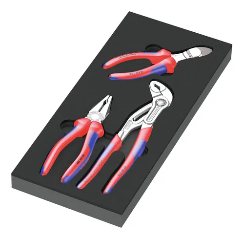 Wera Zangenset 9780 mit Schaumstoffeinlage - Werkstatteinrichtung mit 3 hochwertigen Zangen: Kombizange, Wasserpumpenzange & Kraft-Seitenschneider. Die 2-farbige Schaumstoffeinlage sorgt für einfache Erkennung fehlender Teile.