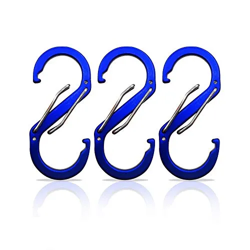 S Karabiner klein - Karabinerhaken Schlüsselanhänger - Karabinerhaken mit Doppelöffnung - Mini Karabiner Set - Carabiner - 3 Stück Blau (25 x 23 mm)