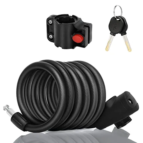 Wonnell Fahrradschloss,180cm/12mm Spiralkabelschloss mit 2 Schlüssel,Fahrradschloss Schwerlast Sicherheitsstufe Sehr Hoch für Fahrrad,Tricycle,Scooter,Fahrradschloss