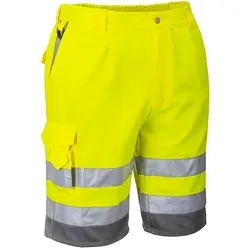 Portwest Warnschutz Shorts E043 - Gelb/Grau, Größe S - Arbeits- & Schutzkleidung mit knielangem Schnitt, strapazierfähigem Polycotton und 7 praktischen Taschen für optimalen Komfort und Sicherheit.