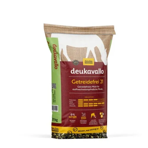 Deukavallo Getreidefrei Pferdefutter - Getreidefreies Pferdefutter mit stärke- und zuckerreduzierter Rezeptur, ideal für EMS, Cushing und Hufrehe. Fördert die Kauaktivität und versorgt mit wichtigen Vitaminen und Mineralstoffen.