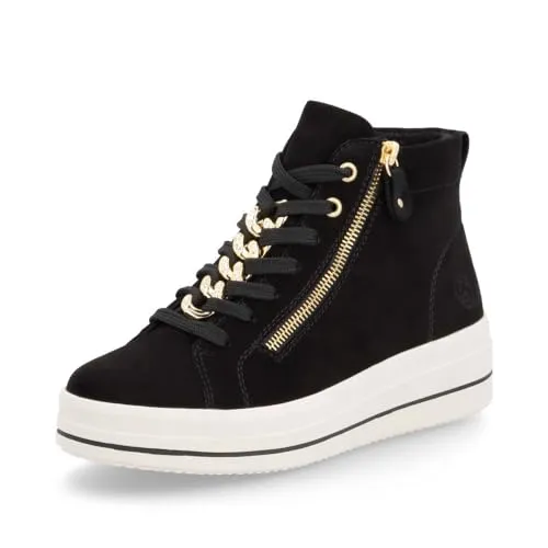 Remonte Damen High-Top Sneaker D1C70, Schwarz, 39 EU - Wanderschuhe mit atmungsaktivem Rauhleder und Lite 'n Soft Technologie für optimalen Komfort. Herausnehmbare, schockabsorbierende Innensohle für individuelle Anpassung.