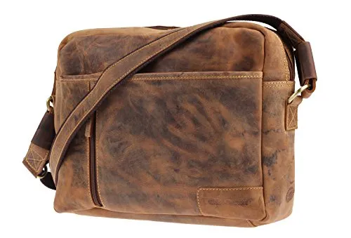 Greenburry Vintage Umhängetasche Braun 42x28x16 cm - Messenger-Bags aus naturgegerbtem Leder, zeitlos und einzigartig mit großem Innenfach und praktischen Taschenorganizer für schnellen Zugriff auf wichtige Utensilien.