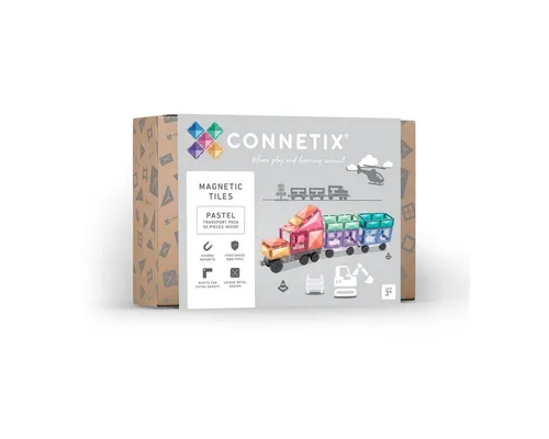 Connetix Magnetische Fliesen Pastell Transportieren Packen, 50 Stück - Magnetische Bausteine für kreative Fahrzeuggestaltung, fördert STEAM-Lernen und ist mit anderen Marken kompatibel. Ideal für Kinder von 3-100 Jahren.
