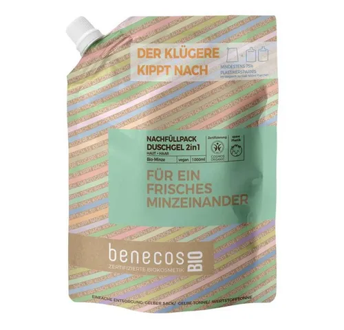 Benecos Duschgel Minze - Duschgel 2in1 Haut+Haar Refill 1L